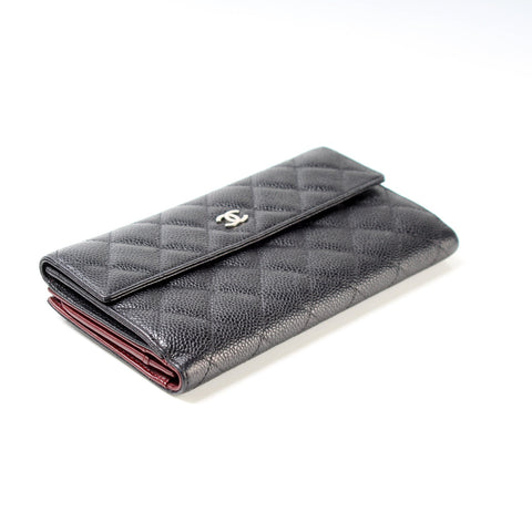 CC Long French Flap Wallet Quilted Caviar