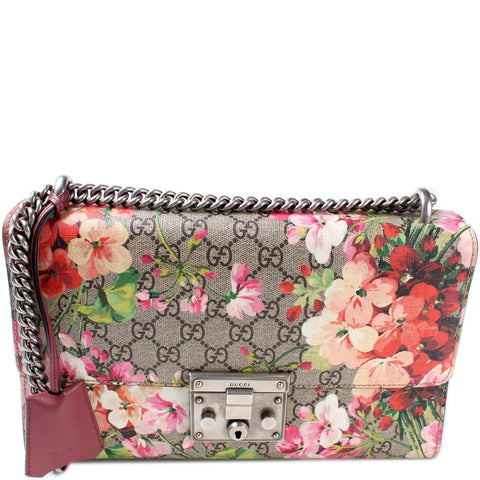 409486 Padlock GG Supreme Blooms Shoulder Medium