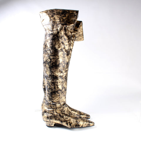 Laminated Goat Skin Thigh High Boots Size 39.5