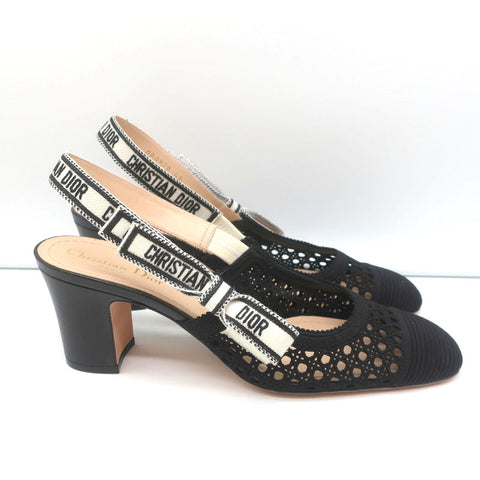 Christian Dior Dior &Moi Slingback Pumps Black Cannage Embroidery Size 41 NEW