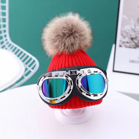 New Skiing with glasses knitted Kids hat