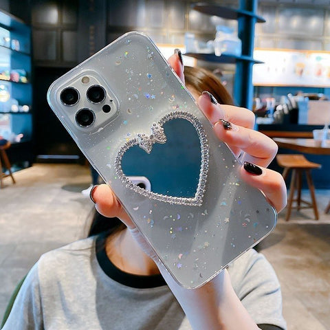 Rhinestone makeup mirror phone case