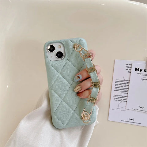 Luxury Wrist strap leather phone case for iphone