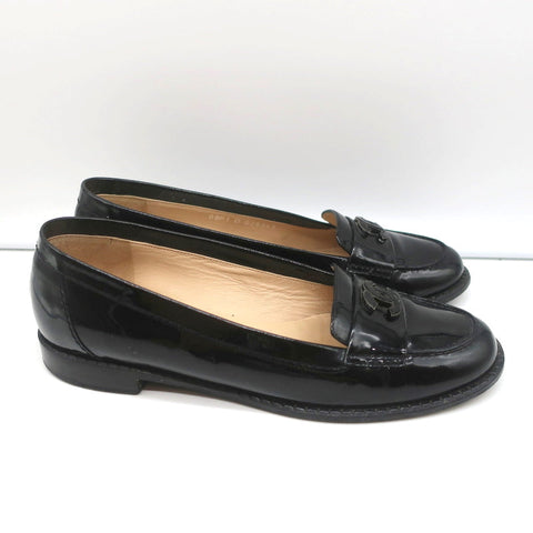 08P CC Loafers Black Patent Leather Size 39.5 Slip-On Flats