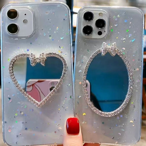 Rhinestone makeup mirror phone case