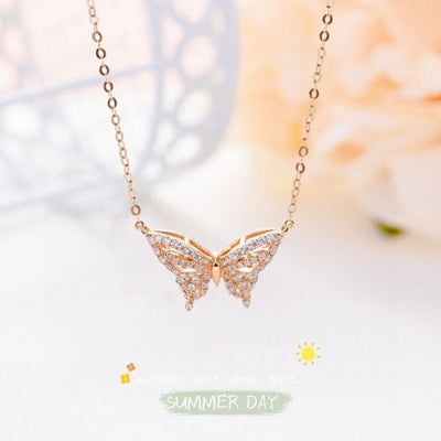 Butterfly diamond-encrusted collarbone chain