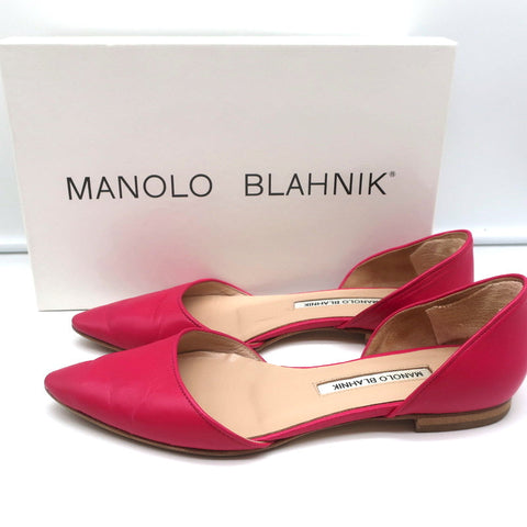 Manolo Blahnik d'Orsay Pointed Toe Flats Soussaba Fuchsia Leather Size 36.5