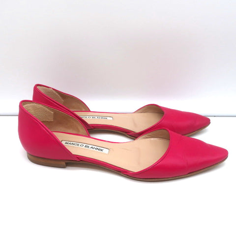 Manolo Blahnik d'Orsay Pointed Toe Flats Soussaba Fuchsia Leather Size 36.5