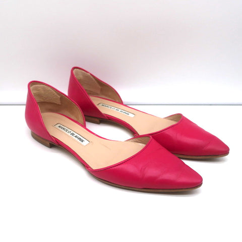 Manolo Blahnik d'Orsay Pointed Toe Flats Soussaba Fuchsia Leather Size 36.5