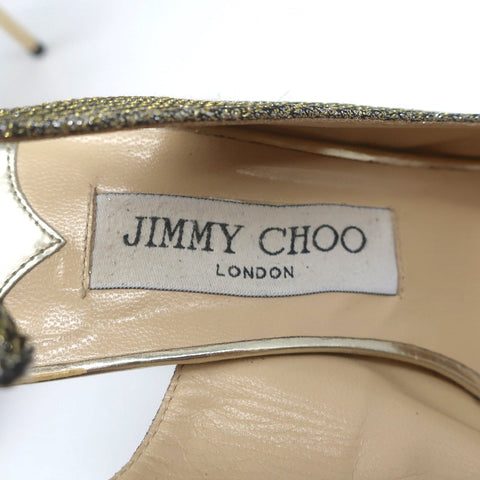 Jimmy Choo Nova Slingback Sandals Gold Glitter Lame Size 36.5 Peep Toe Platform