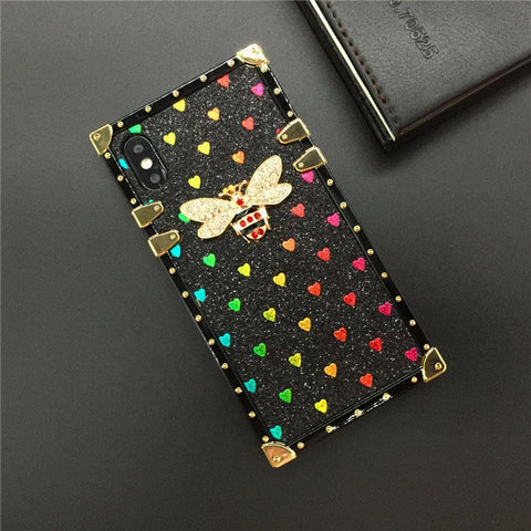 Glitter Love Heart Bee Square phone Case for iphone