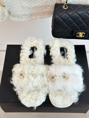 2023 CC Pure wool double C four-leaf clover fur slippers-S28