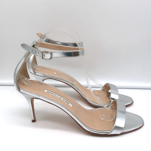 Ankle Strap Sandals Silver Metallic Leather Size 41.5