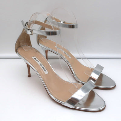 Ankle Strap Sandals Silver Metallic Leather Size 41.5