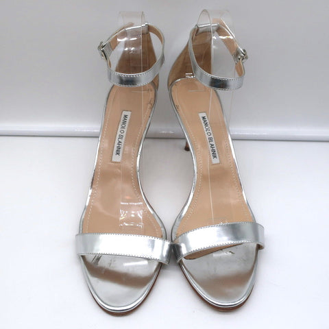 Ankle Strap Sandals Silver Metallic Leather Size 41.5