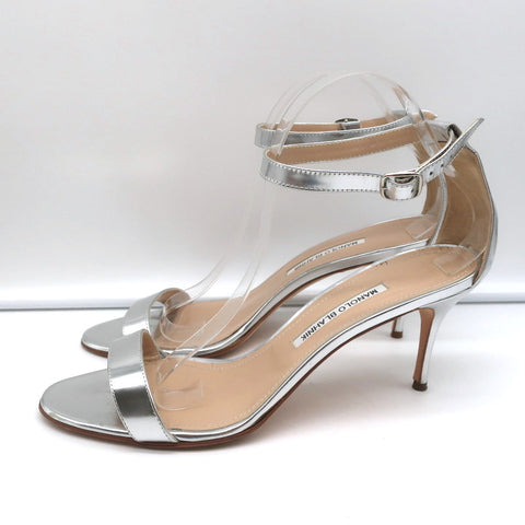 Ankle Strap Sandals Silver Metallic Leather Size 41.5