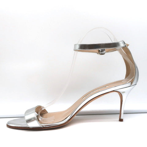 Ankle Strap Sandals Silver Metallic Leather Size 41.5