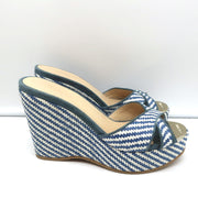 Jimmy Choo Perfume Crisscross Platform Wedge Sandals Blue Woven Raffia Size 37