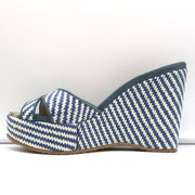 Jimmy Choo Perfume Crisscross Platform Wedge Sandals Blue Woven Raffia Size 37