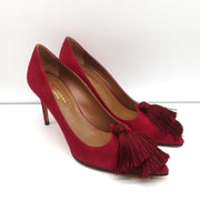 Aquazzura Love Tassel Pumps Red Suede Size 36.5 Pointed Toe Heels