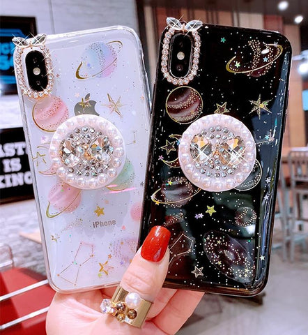 Gold Foil Rhinestone Stand Phone Case