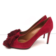 Aquazzura Love Tassel Pumps Red Suede Size 36.5 Pointed Toe Heels