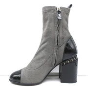 16B Chain-Trim Cap Toe Ankle Boots Gray Calf Hair & Black Patent Size 37