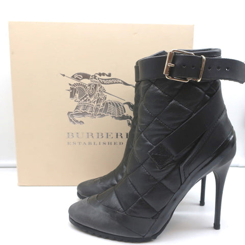 BB Brit Beverley 100 Ankle Boots Black Quilted Leather & Rubber Size 37