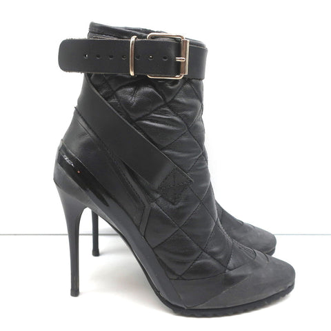 BB Brit Beverley 100 Ankle Boots Black Quilted Leather & Rubber Size 37