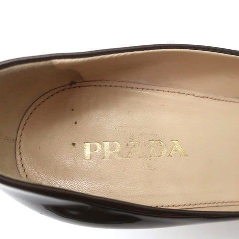 Prada Crystal-Embellished Peep Toe Pumps Brown Metallic Patent Leather Size 36.5