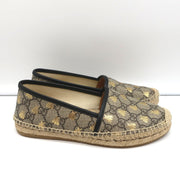 Gucci Pilar Espadrille Flats Beige/Gold Bee Print GG Supreme Canvas Size 36.5