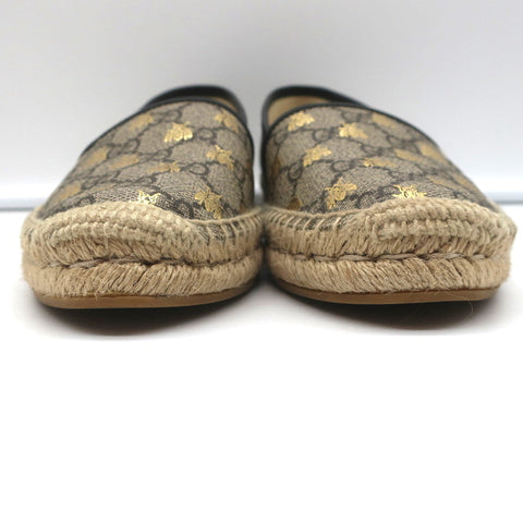 Gucci Pilar Espadrille Flats Beige/Gold Bee Print GG Supreme Canvas Size 36.5