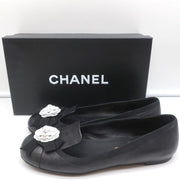 13B Camellia Cap Toe Flats Black Leather Size 37