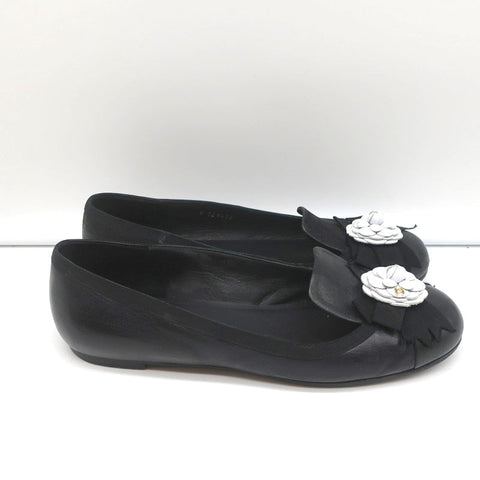 13B Camellia Cap Toe Flats Black Leather Size 37