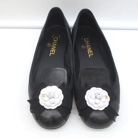 13B Camellia Cap Toe Flats Black Leather Size 37