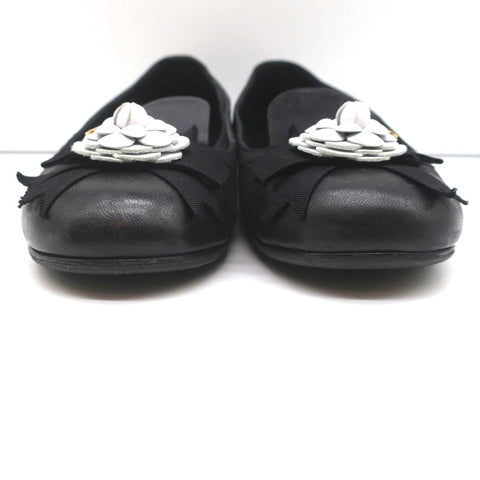 13B Camellia Cap Toe Flats Black Leather Size 37