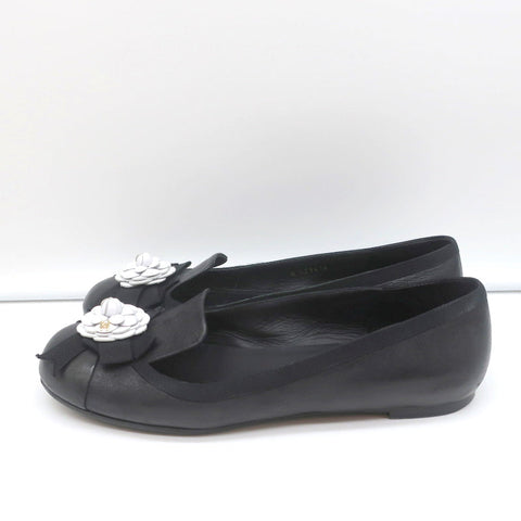 13B Camellia Cap Toe Flats Black Leather Size 37