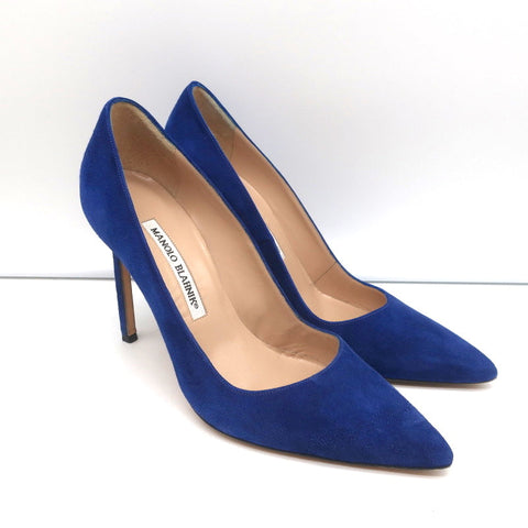 Manolo Blahnik BB 105 Pumps Blue Suede Size 36 Pointed Toe Heels