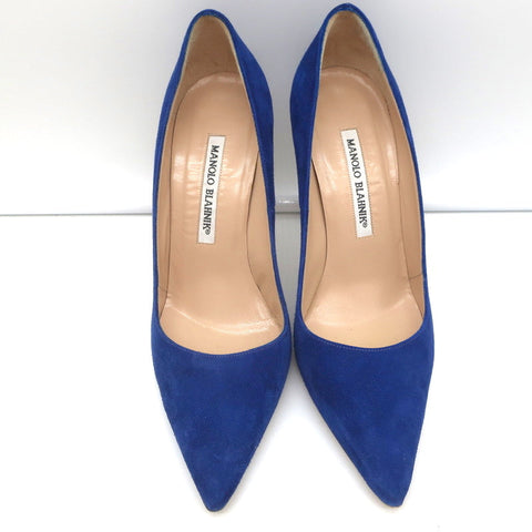 Manolo Blahnik BB 105 Pumps Blue Suede Size 36 Pointed Toe Heels