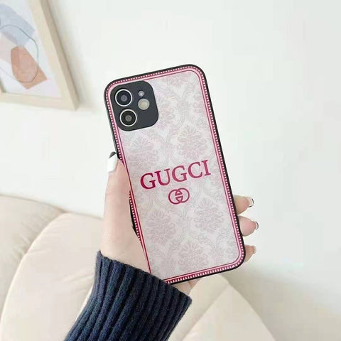 Fashion flower printing glass phone case