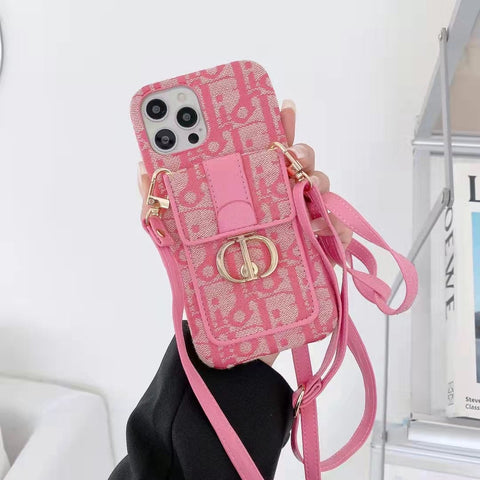 High-quality embroidered leather card crossbody phone case