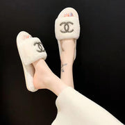 Luxury Rhinestone Home Shoes Flat Slippers  plush slippers