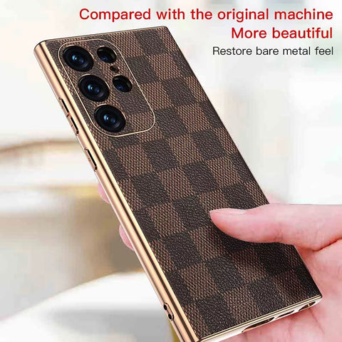 Luxury leather S23+ anti drop full package phone case