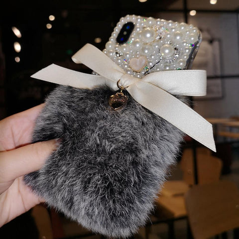 Women's Rhinestone Butterfly Rabbit Plush Phone Case