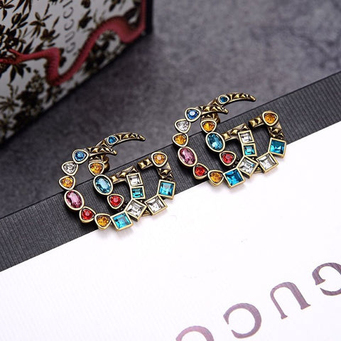 Colorful crystal pearl stud earrings