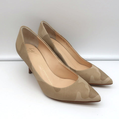 Giuseppe Zanotti Camouflage Pumps Beige Leather Size 36.5 Pointed Toe Heels