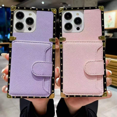 Luxury   leather card  Square   phone case for iPhone