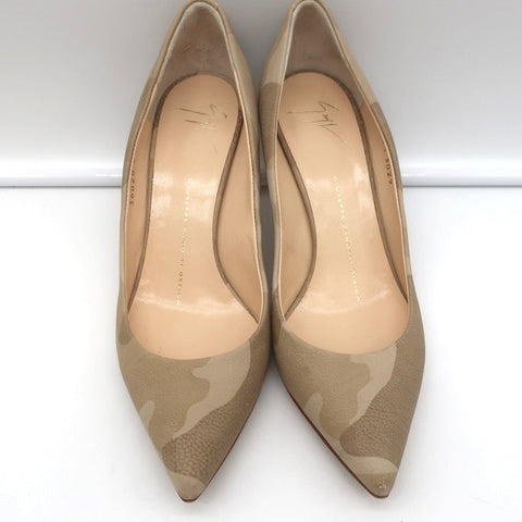 Giuseppe Zanotti Camouflage Pumps Beige Leather Size 36.5 Pointed Toe Heels