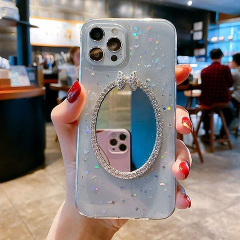 Rhinestone makeup mirror phone case