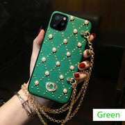 Fashion Pearl Rivet Diagonal Chain Phone Case